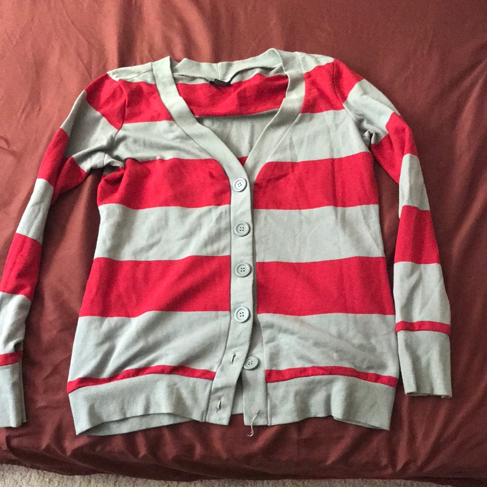 Red and grey tunic cardigan